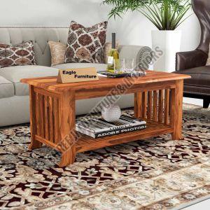 Rectangular Grooves Teak Wood Coffee Table